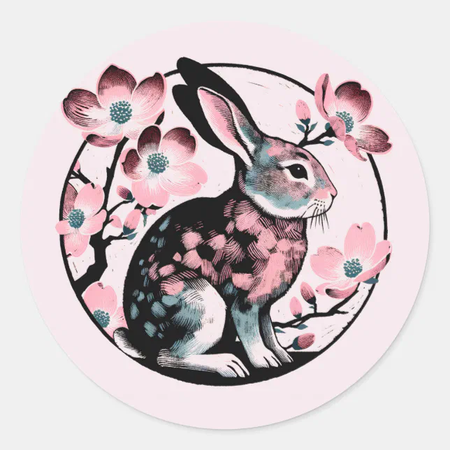 Easter Spring Bunny Rabbit Dogwood Classic Round Sticker | Zazzle