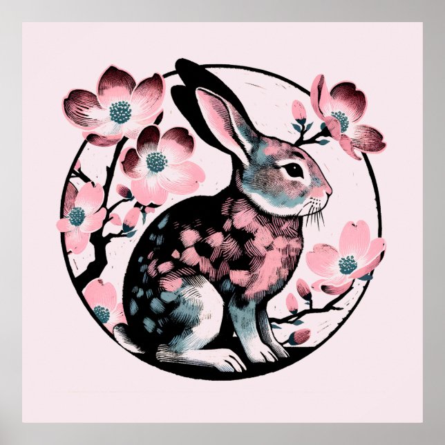 Easter Spring Bunny Rabbit Dogwood                 Poster (Front)