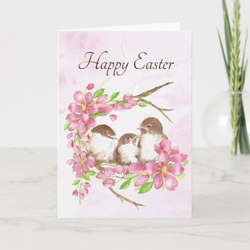 Easter Spring  Cherry Blossom Sparrows Bird Ho Holiday Card