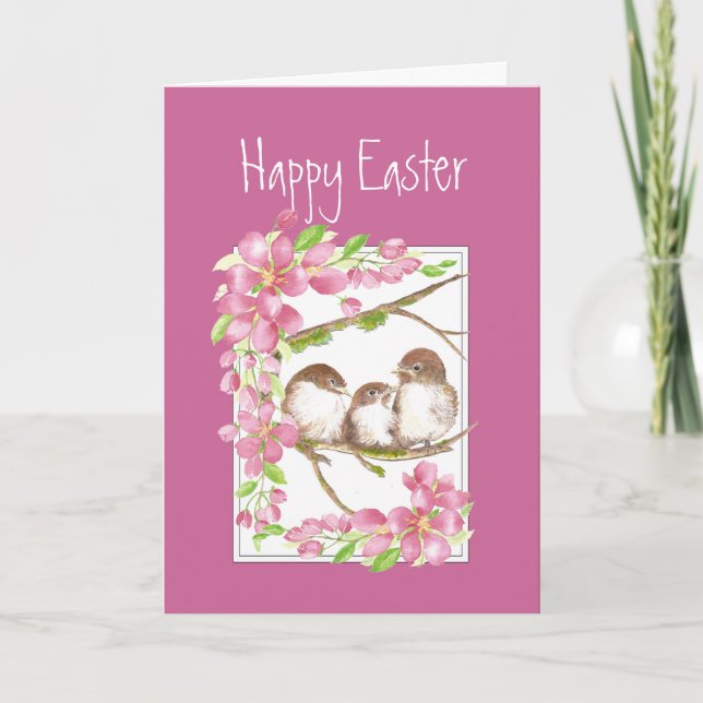 Easter, Spring , Cherry Blossom, Sparrows, Bird Holiday Card (Front)