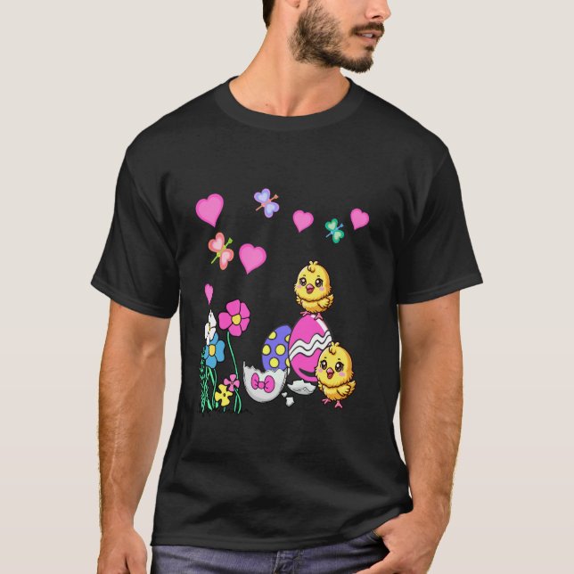 Easter Spring Chick Easter Eggs Flowers Children C T-Shirt (Front)