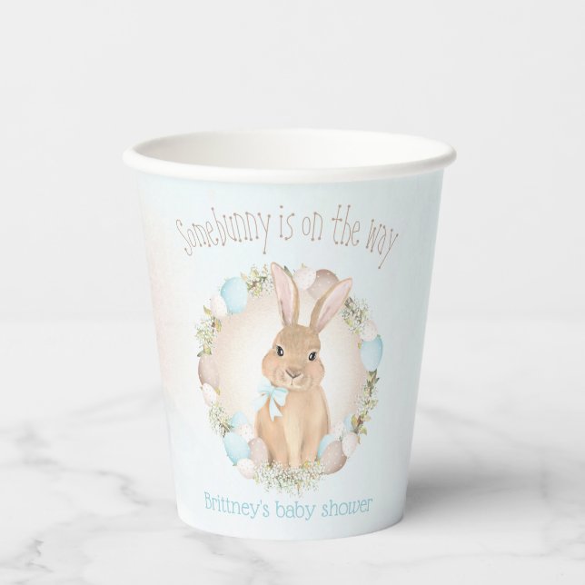 Easter Spring Cute Bunny Blue Boy Baby Shower Paper Cups (Front)
