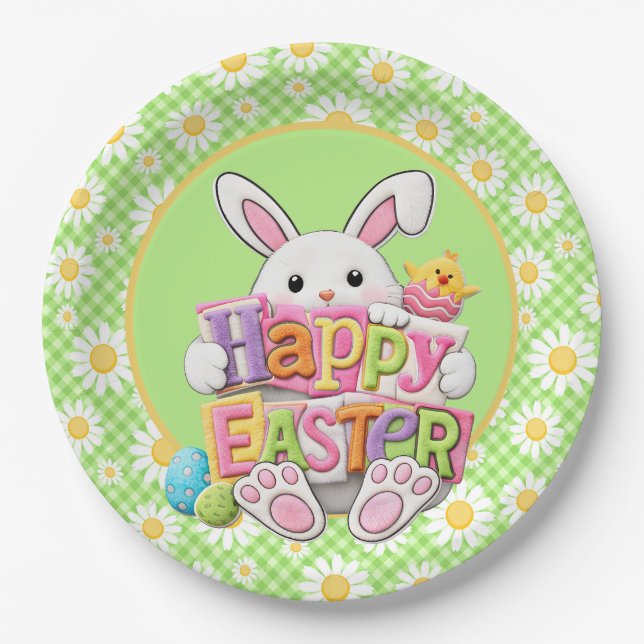 Easter Spring Daisy Bunny  Paper Plates (Front)