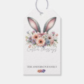 Easter Spring Floral Bunny Rabbit Ears Family Name Gift Tags (Front)