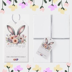 Easter Spring Floral Bunny Rabbit Ears Family Name Gift Tags
