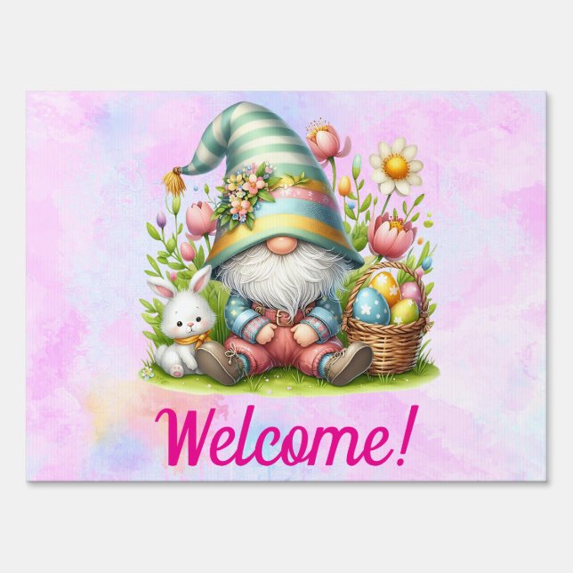 Easter, Spring Gnome Welcome  Sign (Front)