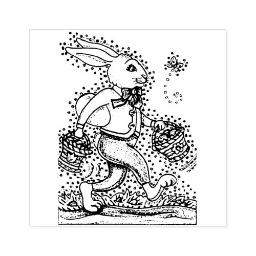 EASTER SPRING HARE WALKING DOWN BUNNY TRAIL Cute Rubber Stamp