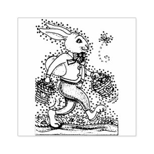 EASTER SPRING HARE WALKING DOWN BUNNY TRAIL Cute Rubber Stamp