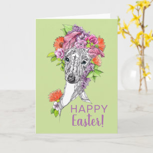 Easter Spring Italian greyhound Whippet Floral art Card
