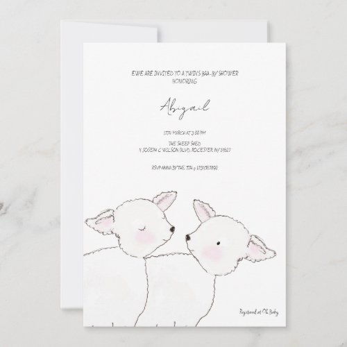 Easter Spring Little Lamb Twins Baby Shower Invitation