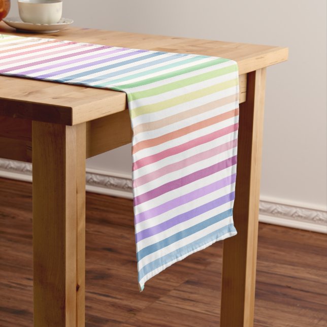 Easter Spring Pastel Rainbow Stripes Short Table Runner (In Situ)