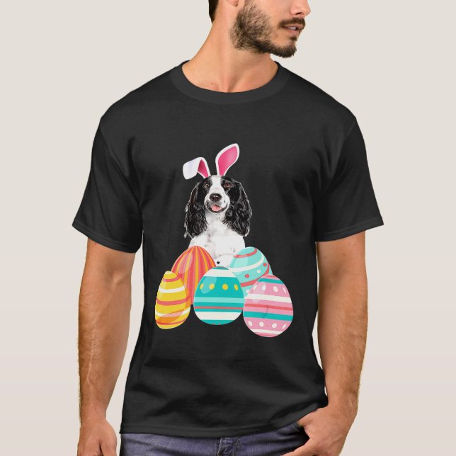 Easter Springer Spaniel Bunny Ears Eggs Funny T-Shirt (Front)