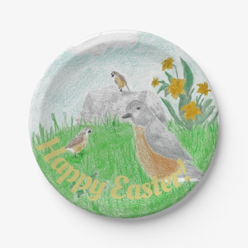 Easter Springtime Daffodils Robins Paper Plates