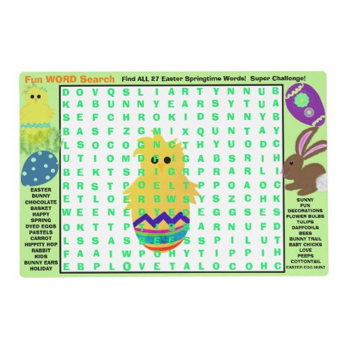 Easter Springtime Word Search Reversible Maze Placemat