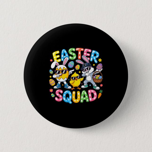 Easter squad bunny egg chick crew matching men button (Front)