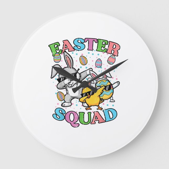 Easter Squad Bunny Egg Chick Dab Crew Matching Men Large Clock (Front)