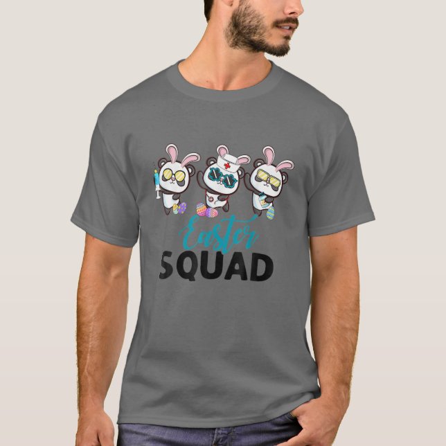 Easter Squad Panda With Bunny Ears Nurse Stethosco T-Shirt (Front)