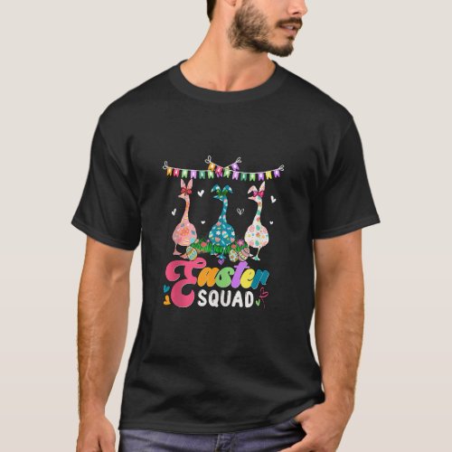 Easter Squad Three Floral Bunny Gooses Bow Tie Eas T_Shirt