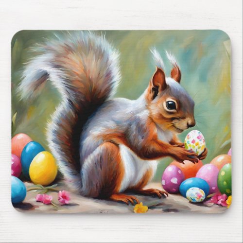 Easter Squirrel With Eggs Mouse Pad