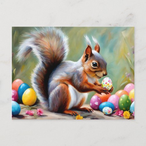 Easter Squirrel With Eggs Postcard