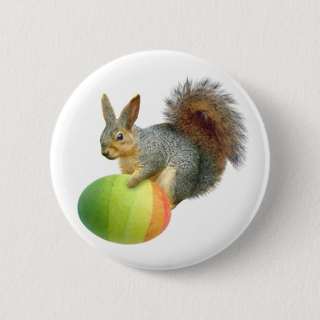 Easter Squirrel with  Rainbow Egg Button (Front)