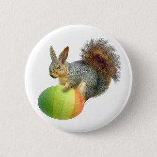 Easter Squirrel with  Rainbow Egg Button