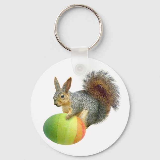 Easter Squirrel with  Rainbow Egg Keychain (Front)