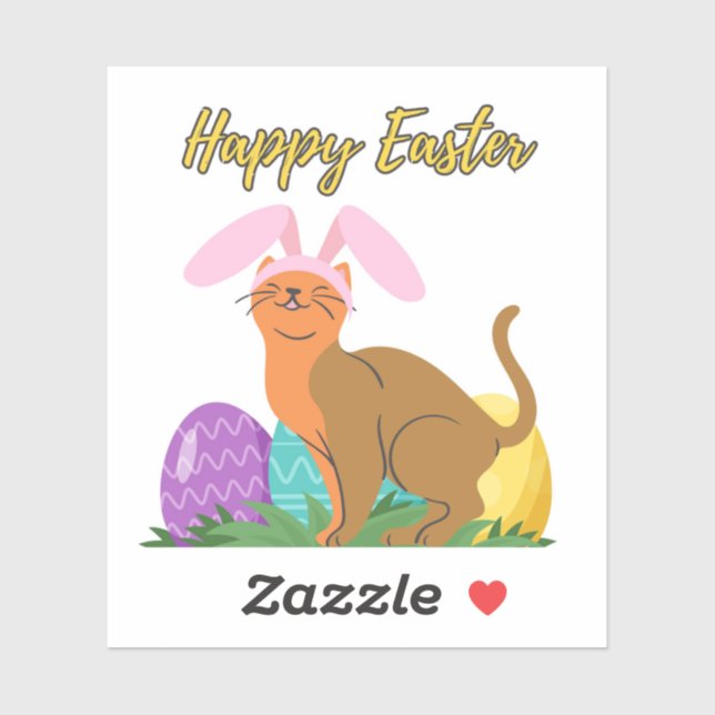 Easter Sticker, Cat With Bunny Ears & Easter Eggs Sticker (Sheet)