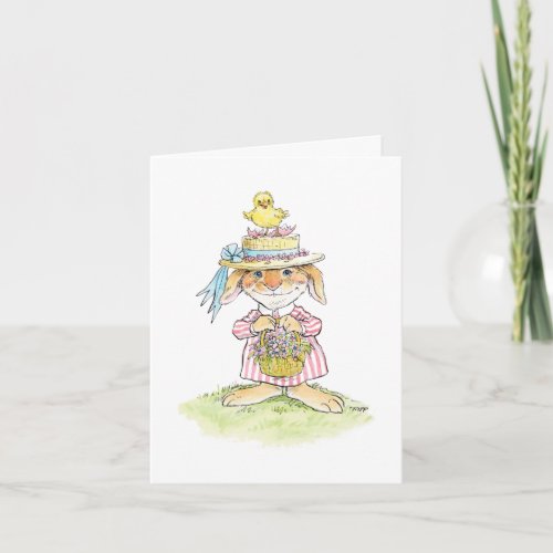 Easter Straw Hat Rabbit and Chick Card