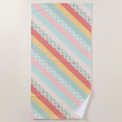 Easter Stripes in Bunnies and Eggs Beach Towel