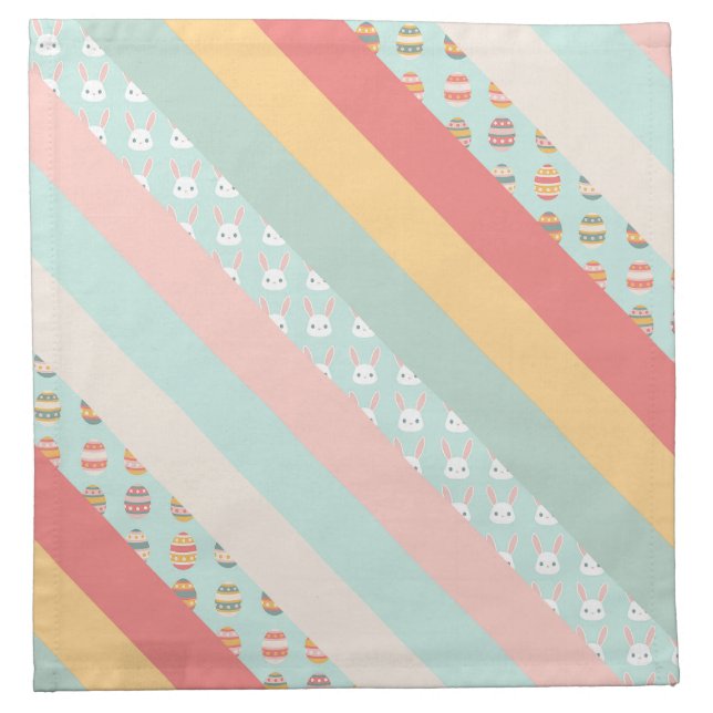 Easter Stripes in Bunnies and Eggs Cloth Napkin (Front)