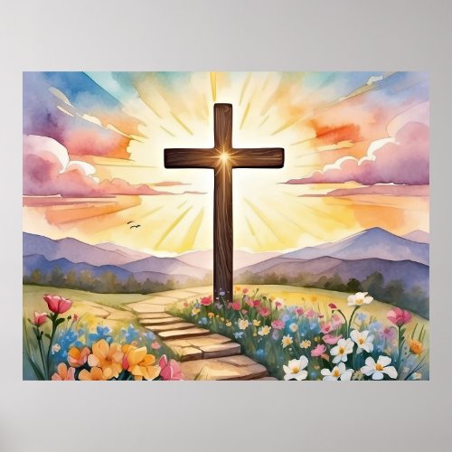 Easter Sunrise watercolor art Poster