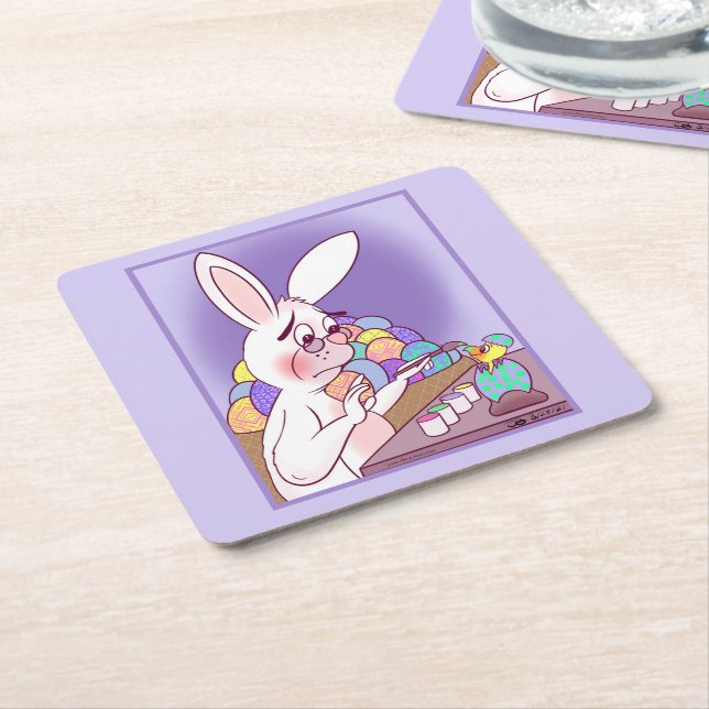 Easter Surprise Square Paper Coasters (Angled)