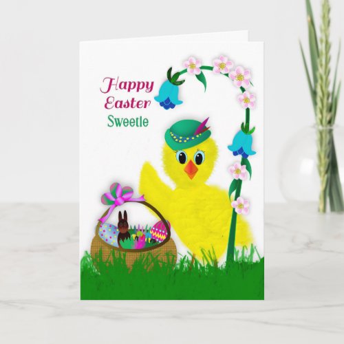 EASTER Sweetie Yellow Chick with Easter Basket  Holiday Card