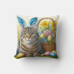 Easter Tabby Cat Holiday Throw Pillow