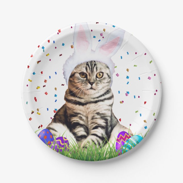 Easter Tabby Cat Paper Plates (Front)