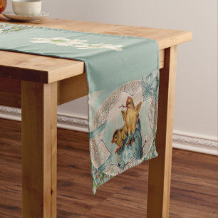 Easter Table Runner   Blue Chicks and Painted Eggs
