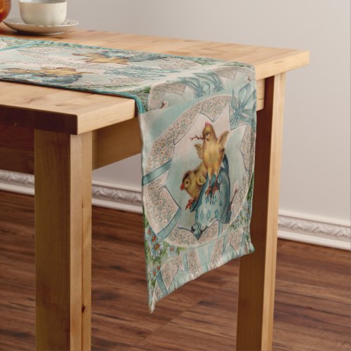 Easter Table Runner  Blue Chicks and Painted Eggs