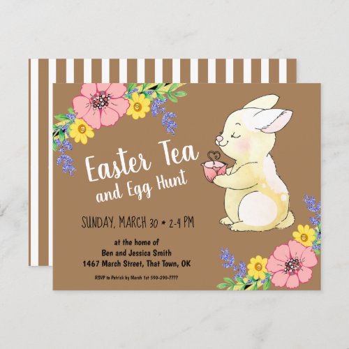 Easter Tea and Egg Hunt Spring Bunny Brown Invitation