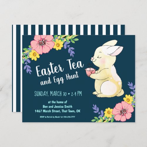 Easter Tea and Egg Hunt Spring Bunny Navy Invitation