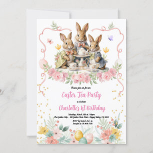 Easter Tea Girl Birthday Party Bunny Invitation. Invitation