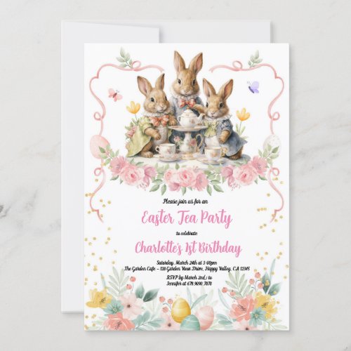 Easter Tea Girl Birthday Party Bunny Invitation Invitation
