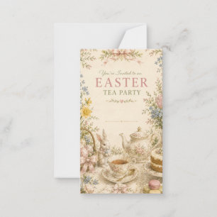 Easter Tea Party Invitation, Vintage Floral Note Card