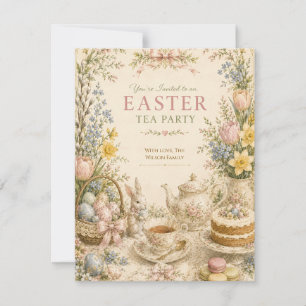 Easter Tea Party , Vintage Floral Celebration RSVP Card