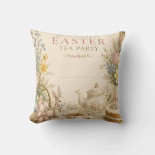 Easter Tea Party , Vintage Floral Celebration Throw Pillow