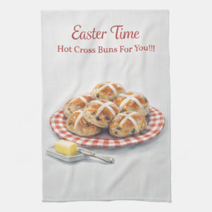Easter Tea Towel   Hot Cross Buns Kitchen Decor