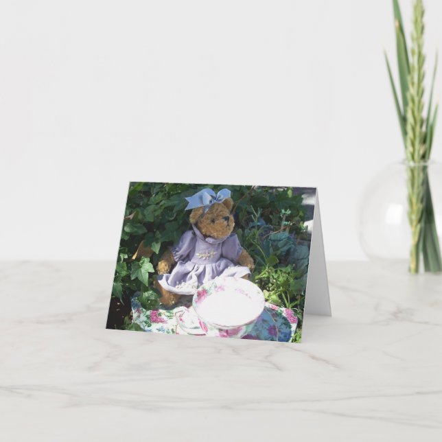 Easter Teddy Bear Tea Set Note Greeting Card Photo (Front)