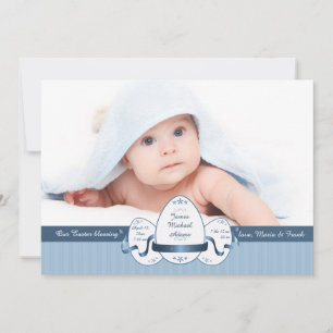Easter Three Blue Photo Birth Announcement