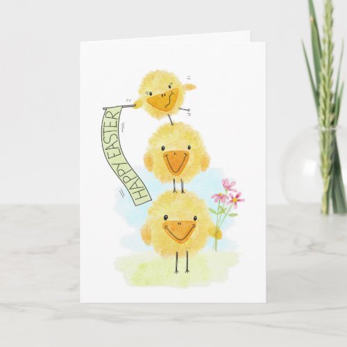 Easter Three Chicks and Flowers Thank You Card