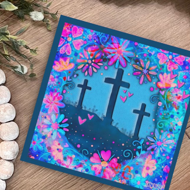 Easter Three Crosses Pretty Floral Inspirivity  Note Card (Creator Uploaded)